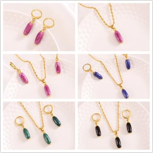 Bangrui 2021 New Trendy Retro Multicolor Column Pendant Necklace Earrings Female Clavicle Chain Popular Jewelry Sets