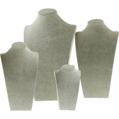 Velvet Jewellery Rack Model Mannequin Display Necklace Pendant Holder Neck Bust Showcase Gray
