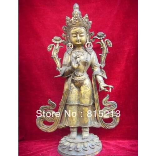 Bi00233 22" Chinese Tibetan Bronze Padmapani 4 Hands Kwan-yin Bodhisattva TARA Statue