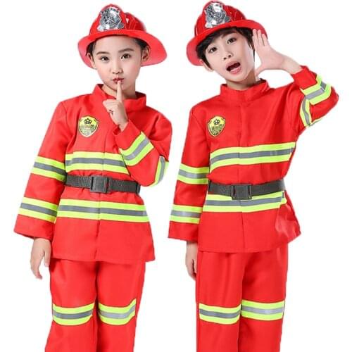 Kids Firefighter Uniform Halloween Cosplay Costumes Children Sam Fireman RolePlay Work Clothing Boy Girl Party Performance Suit