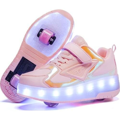 New Luminous Sneakers Kids Shoes For Girls Roller With Two Wheels Boys Led Charge Shoes On Wheel Children Rollers Light Shining