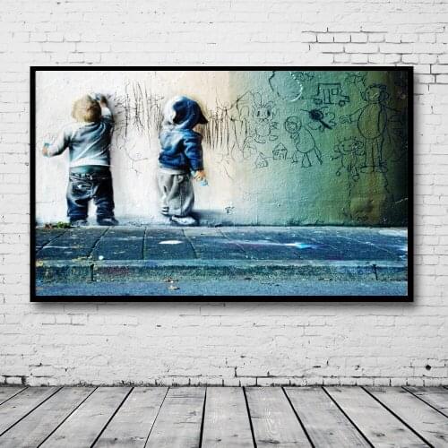 Nursery Kids Boys Scrawl Wall Art Sparring Canvas Printing Banksy Graffiti For Wall Decor Abstract Canvas Poster and Print Wall