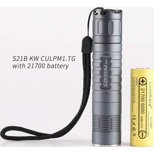 Convoy black S21B KW CULPM1.TG 6amps 21700 flashlight ,torch , with 21700 lithium battery inserted