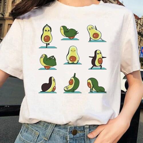 Kawaii Avocado Print O-Neck Short Sleeve Tshirt Summer Fashion Casual Cartoon T shirt Female Tops Tee Streetwear