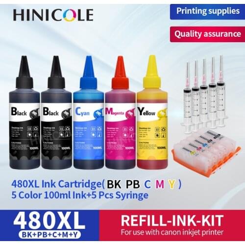 HINICOLE PGI-480 CLI-481 Refillable Ink Cartridge for Canon Pixma TS6140 TR7540 TR8540 TS704 TS6340 TS8140 TS9140 TS8340 Dye Ink