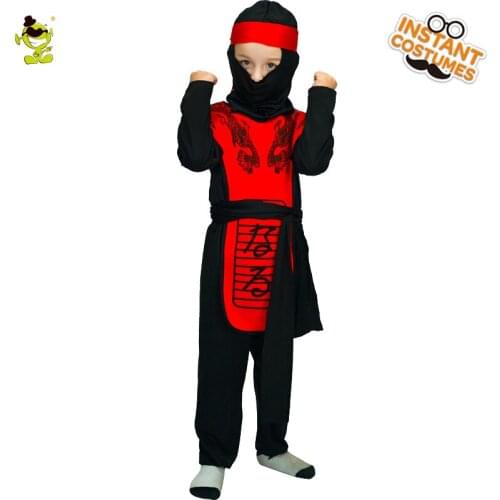 Classic Kids Ninja Costumes with Dragon Printed Halloween Cosplay Cool Ninja Outfits Purim Role Playing Fancy Dress Up for Child