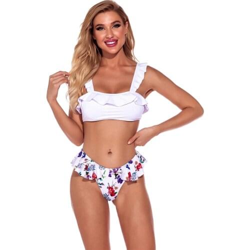 Ruffle Swimming Beach Bathing Suit Swimwear Two-piece Bikini Sexy Concise Summer Female Low-waisted Maillot De Bain Femme