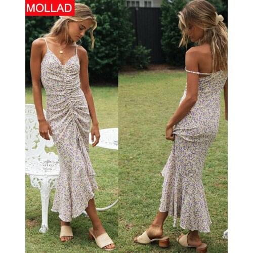 Summer Womens Clothing New Sexy Slim Lotus Leaf Floral Printing Slip Dress Can Be European and American Hot Sale