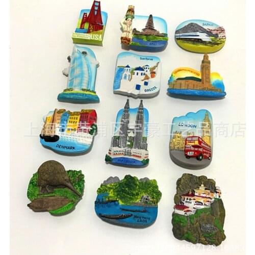 Fridge Magnet Souvenir Laos Bhutan Denmark Malaysia Dubai U.A.E London Casablanca Morocco Bali Japan Greece Country Travel Decor