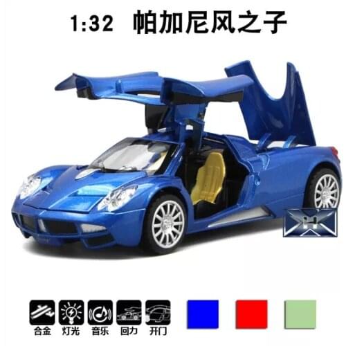 Scale 1:32 Alloy Model Diecast Light Music Pull Back 4 Doors Open Car Toys For Children Hot Weels Pagane Kids Toy Ferra Wheel