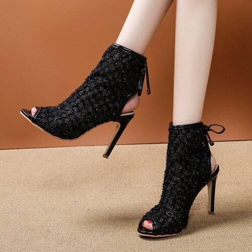 Fashion Summer Women Peep Toe Ladies Prom Shoes Elegant Cross Tied Thin High Heels Boots Women Sandals