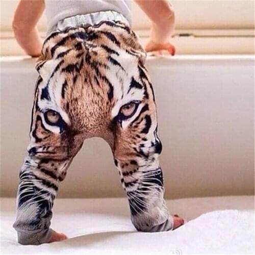 Cool Baby Girls and Boys Harem Pants 3D Printed Realistic Tiger Pattern Toddler Autumn Trousers for Baby Kids Cartoon Long Pants