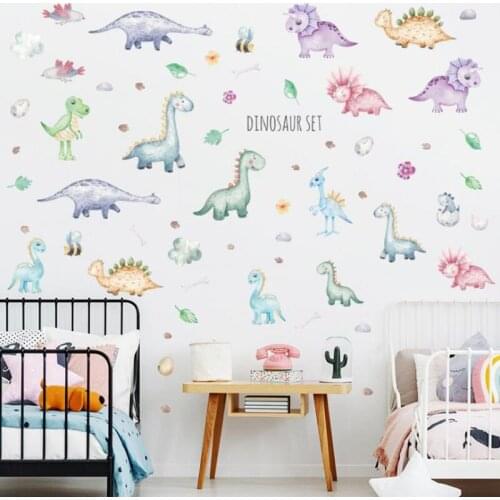 Cartoon Dinosaur Set Animals Decals Childrens Room Cute Stickers Early Education Classroom Boys Bedroom Decoration Wallpaper