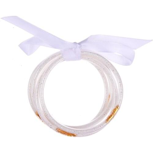 Glitter Jelly Bangle Bracelet Set - Gold Powder Lining Fashion Jewelry - Lightweight Cute Bracelets for Women Girl