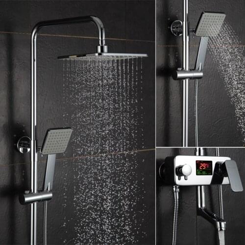 Vidric Vidric Digital Shower Faucets Set Chrome 8'' Rainfall Shower Head Temperature Screen Single Handle Mixer Tap Bath Shower