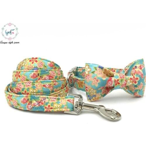 Dog Collar Perro And Leash Set With Bow Tie Cotton Wedding Dog &Cat Necklace And Dog Lead Fashion The Soft Breeze