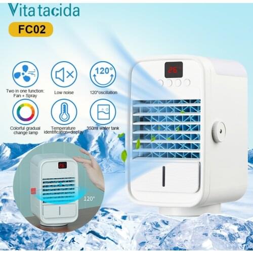 2021 USB Desk Portable Air Cooler Fan with Color Light Desktop Mini Air Conditioner 120 ̊ Oscillation Humidifier for Home Office