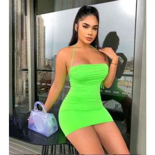 Neon Satin Lace Up 2021 Summer Women Bodycon Midi Dress Sleeveless Backless Elegant Party Outfits Sexy Club Clothes Vestido