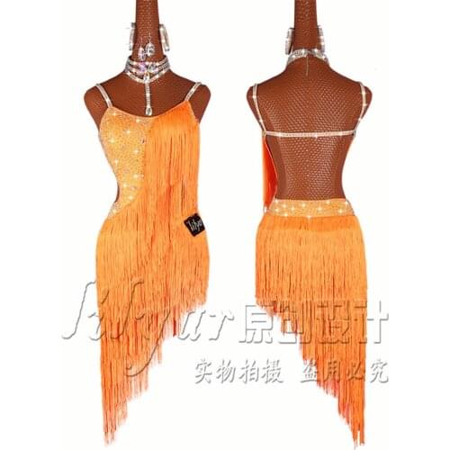 New Latin Dance Dress Latin Skirt Competition Dress Costumes Performing Dress Sparkly Rhinestones Adult Customize Children
