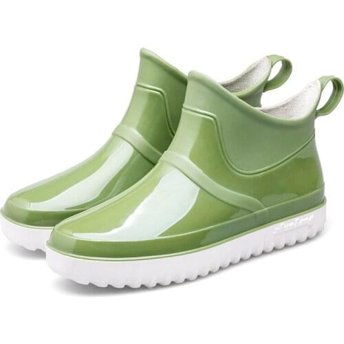 New Fashion Women Wear-resistant Ankle Rain Boots Kitchen Cleaning Fishing Flat Rubber Shoes Non-slip Waterproof Short Rainboots