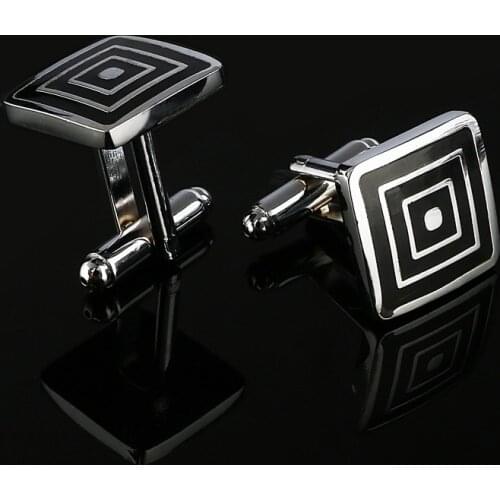 New Simple Style Black Rectangle Cufflinks Mens Shirt Cuff Button Christmas Gifts for Men Silver Plated Cuff link gemelos