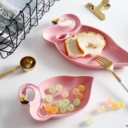 New Flamingo Dishes Plates,Pink 3D Ceramic Plate Snacks Dried Fruit Plates Fruit Bowl Dessert Dishes Bone China Dinnerware set