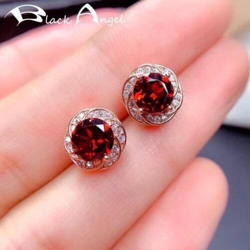 BLACK ANGEL 2021 New Fashion Created Ruby Zircon Green Red Gemstone Stud Earrings For Women Wedding Rose Flower Ear Jewelry Gift