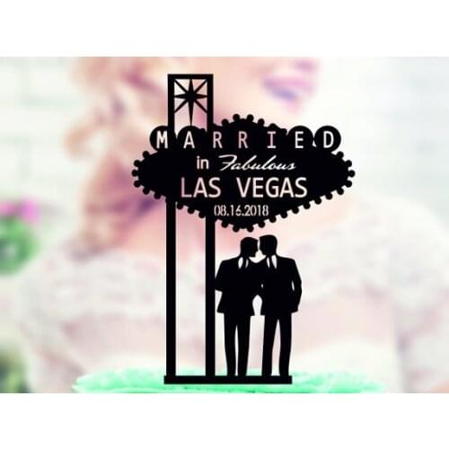Gay Couple silhouette, Same Sex Topper, Married in Las Vegas.Acrylic Cake Topper Welcome to Fabulous Las Vegas Sign, Gay Wedding