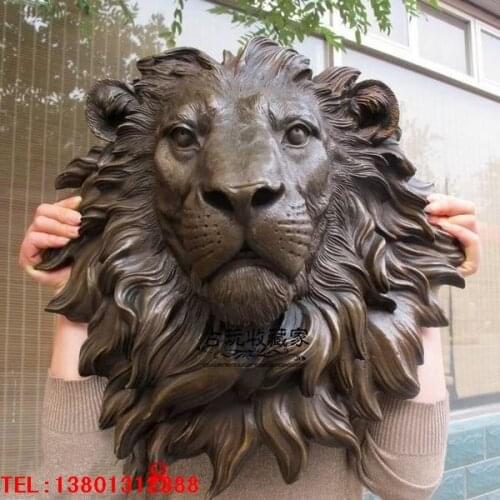 Old bronze curio Copper lion head home accessories quality garden statue home decoration wedding animal Brass head real pure