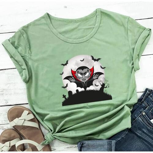 Scary Vampire Halloween Print Pure Cotton Women T Shirt UnisexFunny Summer Casual Short Sleeve Top Vacation Tee Halloween Shirt