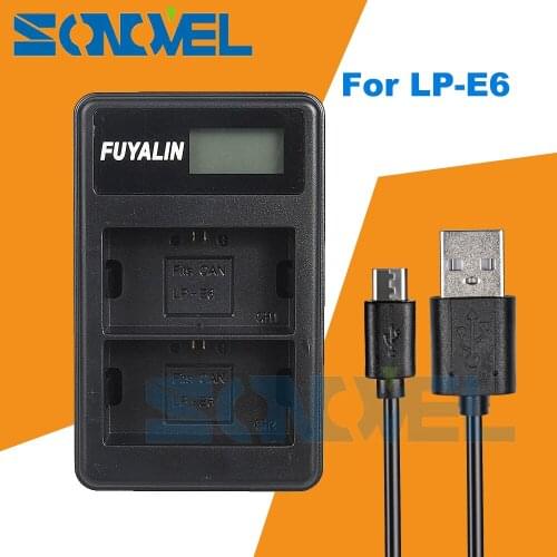 LPE6 LP-E6 USB LCD Dual Battery Charger For Canon EOS 5D Mark IV 5D Mark III 5Ds R 7D 6D 80D 70D 60D 60Da 7D Mark II LC-E6N