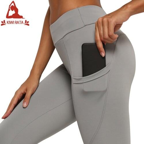 KIWI RATA Woman Workout Leggings Side Pocket High Waist Running Yoga Pants Slim Fitness Quick Drying Casual Stretchy Legging