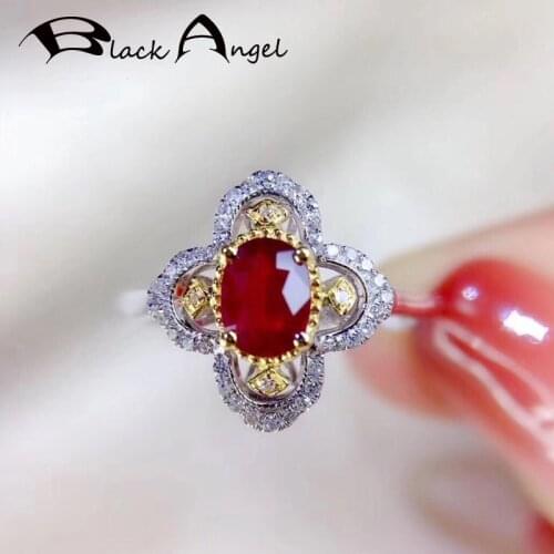 BLACK ANGEL 2020 New Gold Flower Pattern Openwork Ruby Gemstone Palace Adjustable Ring For Women Fashion Jewelry Christmas Gift