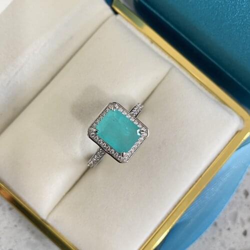 100% 925 silver 8*10MM emerald Paraiba Tourmaline Emearald Gemstone Engagement Diamond RingFine Jewelry Gifts