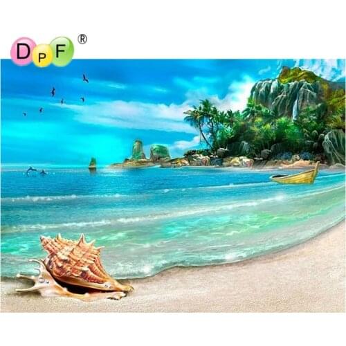 3D Diamond Painting Cross Stitch Landscape Beach Rhinestones Crystal Needlework Diamond Embroidery Full dill Decorative picture