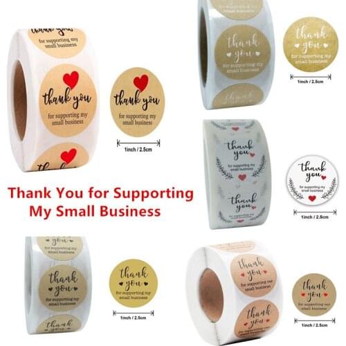 5 Types "Thank You for Supporting My Small Business" Round Natural Kraft Sticker Handmade Gift Baking Decor Stationery Stickers