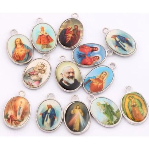 8pcs Jesus Christianism Icon Oval Charm Beads 25x15.5mm Tibetan Silver Pendants 2-Sides L1569