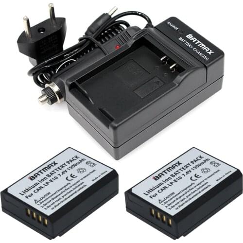 2Pcs 1500mA LP-E10 LPE10 LP E10 Battery Bateria Batterie Accu +Charger Kits for Canon 1100D 1200D 1300D Rebel T3 T5 KISS X50 X70