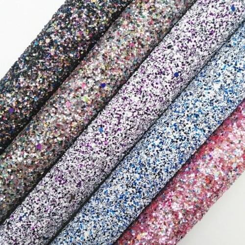 Amonglitter Mixed Chunky Glitter Leather Glitter Fabric with Twill Backing Glitter Sheet for DIY Bows Bags 21x29cm A4 size MB011