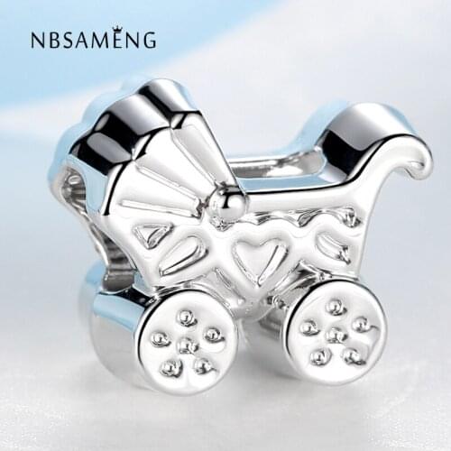 Free Shipping 1Pc Alloy Bead Heart Logo Baby Carriage Charm Animal Bead Fit Women Bracelets & Bangles DIY Jewelry TJ064