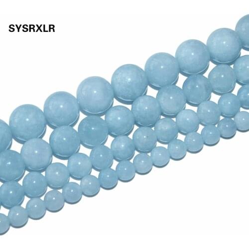 Free Shipping Natural Stone Aquamarines Round Beads For Jewelry Making Stone DIY Bracelet Necklace Material 6/8/10/12 MM Strand