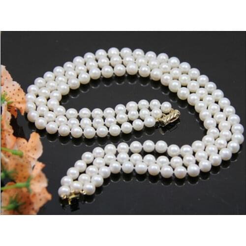 Noble women gift 17INCH GOLD CLASP AAA classic triple strand 7.5-8 mm natural south sea white pearl necklace