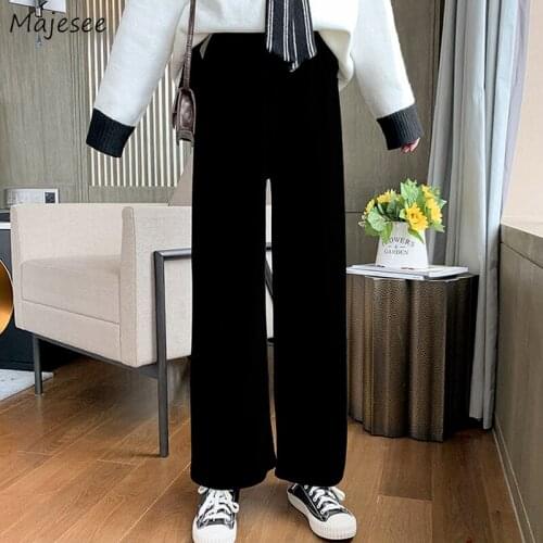 Pants Women Full-length Black Wide Leg High Waist Popular Basic Simple Spring Autumn Female Trousers Office Students Daily Soft