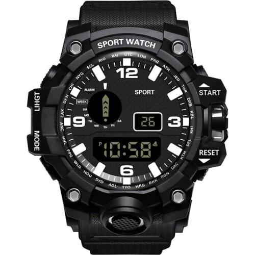 LED Digital Black Electronic Screen Watch PVC Plexiglass Resin Strap Time Date Alarm Multifunctional Sports Waterproof Watch