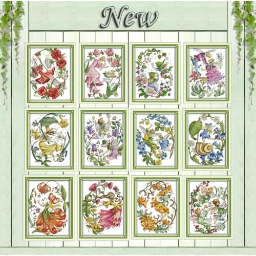 December flower faerie elf cartoon painting counted printed on canvas DMC 11CT 14CT Cross Stitch kits embroidery needlework Sets