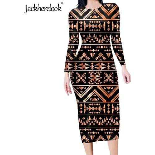 Jackherelook Vintage Women Bodycon Party Dress Tribal Polynesian Tattoo Print Elegant Tunic Pencil Dresses for Teen Girls Mujer