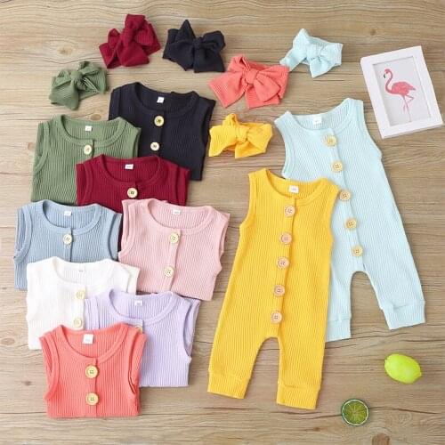 0-3 Years 2020 New Summer Baby Sleeveless Jumpsuit Solid Color Single-breasted Newborn Infant Toddler Romper Baby Clothes KF496