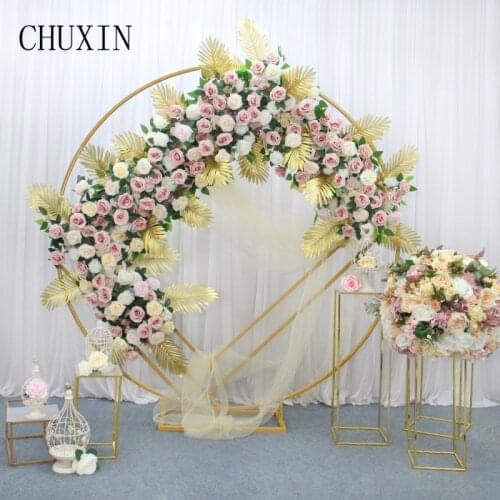 Golden Leaves Rose Wedding Flower Row Arch Arrangement Flowers Stage Road Lead Flowers T-stage Layout Party Scene Decor Floral