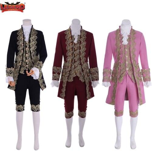 Cosplay legend 18th Century Marie Antoinette Rococo Costume Suit Mens Colonial Victorian Black Wool Court Suit Custom Made H001