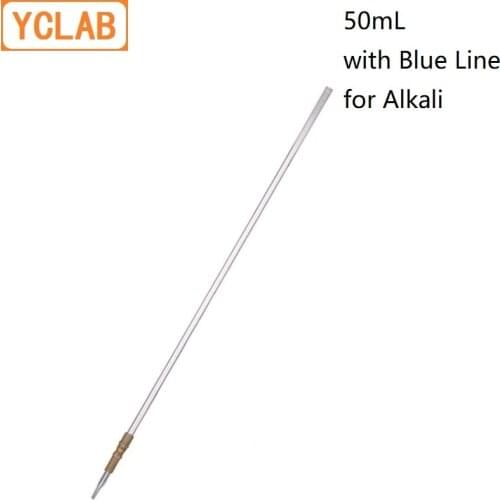 YCLAB 50mL Burette with Blue Line on Milk White Back Rubber Tubing Connection Clear Glass Head Tip for Alkali Class A Labware